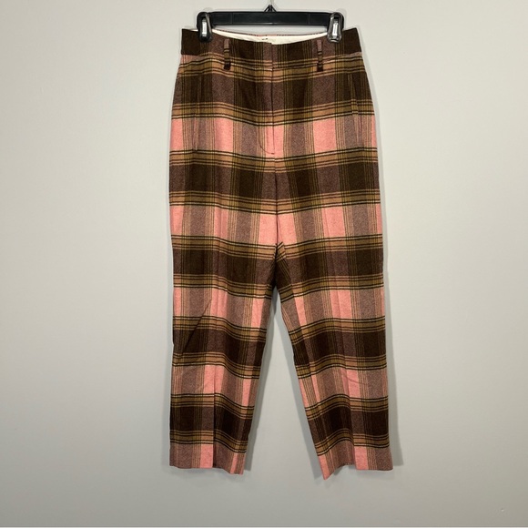 Wilfred Pants Womens 8 Pink Brown Plaid Wool Cashmere Blend High Waist Aritzia - Picture 1 of 10